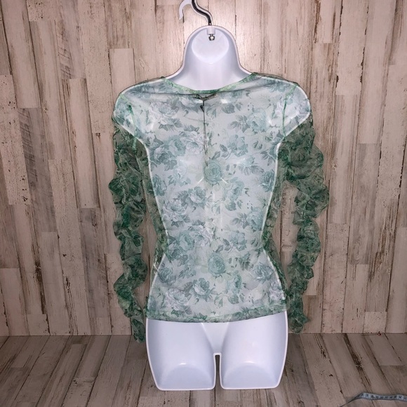 Zara Women’s Green Floral Mesh Blouse - Picture 4 of 6